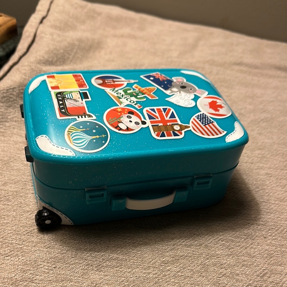 Our generation/my life As /American Girl Doll size Teal Suitcase with Stickers